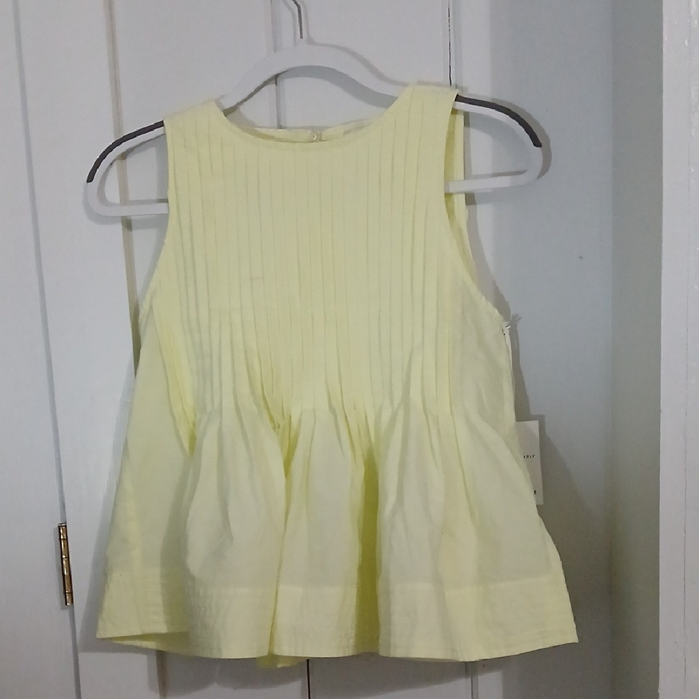Free Assembly Womens XS Pale Yellow Pleated Pouf Blouse